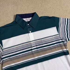 Vintage Tropical Palm Polo Shirt Men’s Size Large Striped Casual Comfy Retro